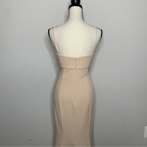Amsale Nude Beige Spaghetti Strap Maxi Evening Gown - Picture 11 of 14